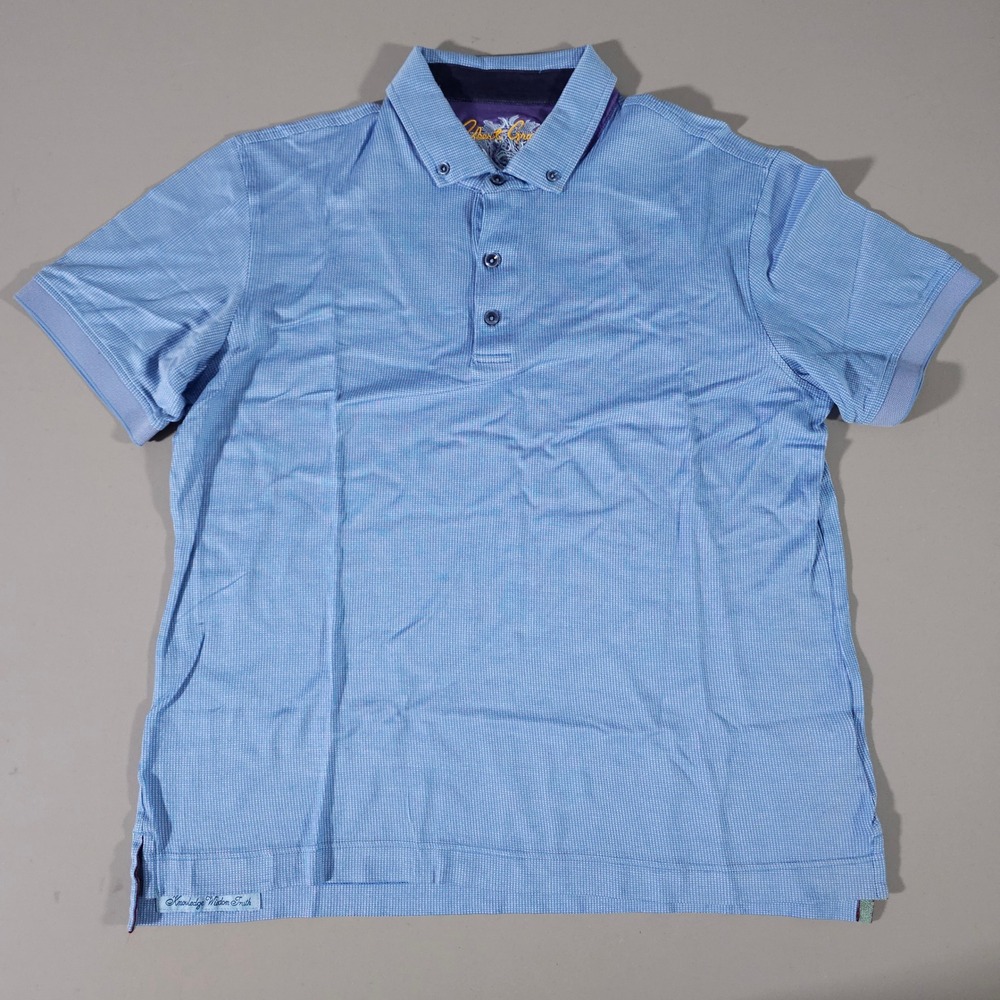 Robert Graham Polo Shirt Mens L Blue Micro Check Classic Fit Short Sleeve